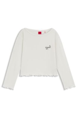 Stretch-jersey pyjama T-shirt with logo artwork, White