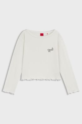Stretch-jersey pyjama T-shirt with logo artwork, Natural