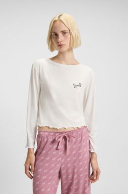 Camiseta de pijama de punto el&aacute;stico con ilustraci&oacute;n de logotipo, Blanco