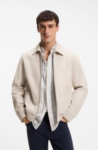 Veste blouson en cuir su&eacute;d&eacute; doux, Gris chin&eacute;