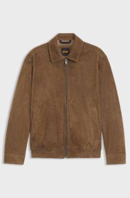 Blouson jacket in soft suede, Brown
