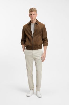 Blouson jacket in soft suede, Brown