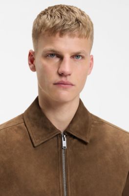 Blouson jacket in soft suede, Brown