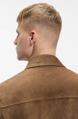 Blouson jacket in soft suede, Brown