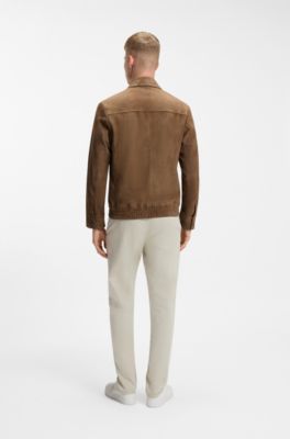 Blouson jacket in soft suede, Brown