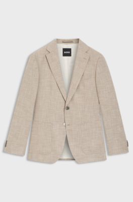 Regular-fit blazer in checked comfort-stretch fabric, Beige