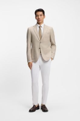 Regular-fit blazer in checked comfort-stretch fabric, Beige