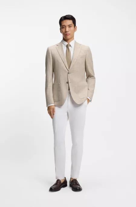 Regular-fit blazer in checked comfort-stretch fabric