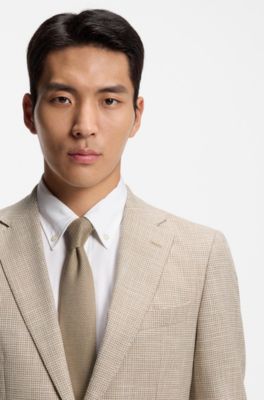 Regular-fit blazer in checked comfort-stretch fabric, Beige