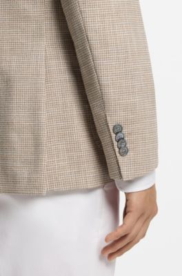 Regular-fit blazer in checked comfort-stretch fabric, Beige