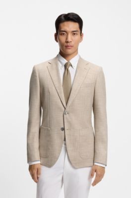 Regular-fit blazer in checked comfort-stretch fabric, Beige