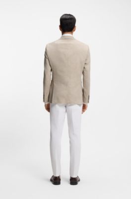 Regular-fit blazer in checked comfort-stretch fabric, Beige