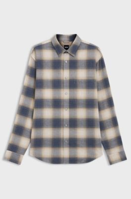 Relaxed-fit shirt in checked cotton flannel, Blue Patterned