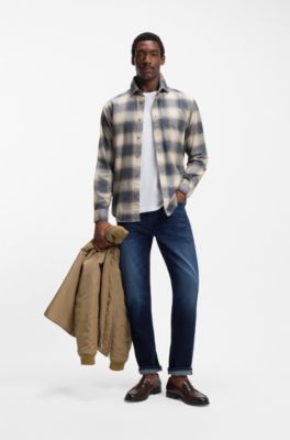 Relaxed-fit shirt in checked cotton flannel, Blue Patterned