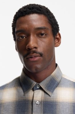 Relaxed-fit shirt in checked cotton flannel, Blue Patterned