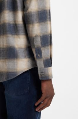 Relaxed-fit shirt in checked cotton flannel, Blue Patterned