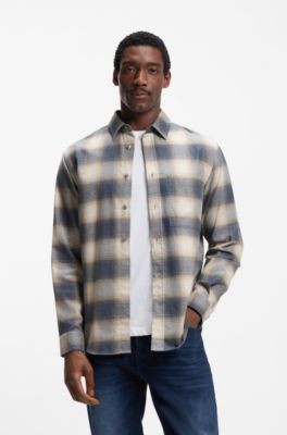 Relaxed-fit shirt in checked cotton flannel, Blue Patterned