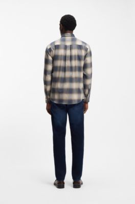 Relaxed-fit shirt in checked cotton flannel, Black Patterned