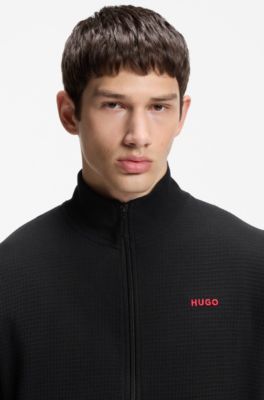 Relaxed-fit jacket in a waffle-structured cotton blend, Black