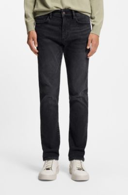Slim fit-jeans i svart performance-denim, Svart