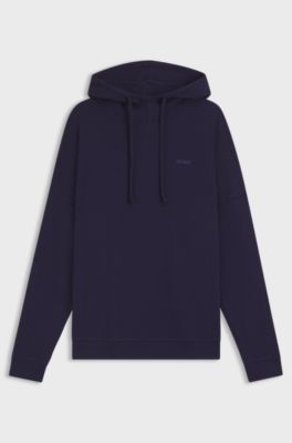 Waffle-jacquard hoodie in a cotton blend, Dark Blue