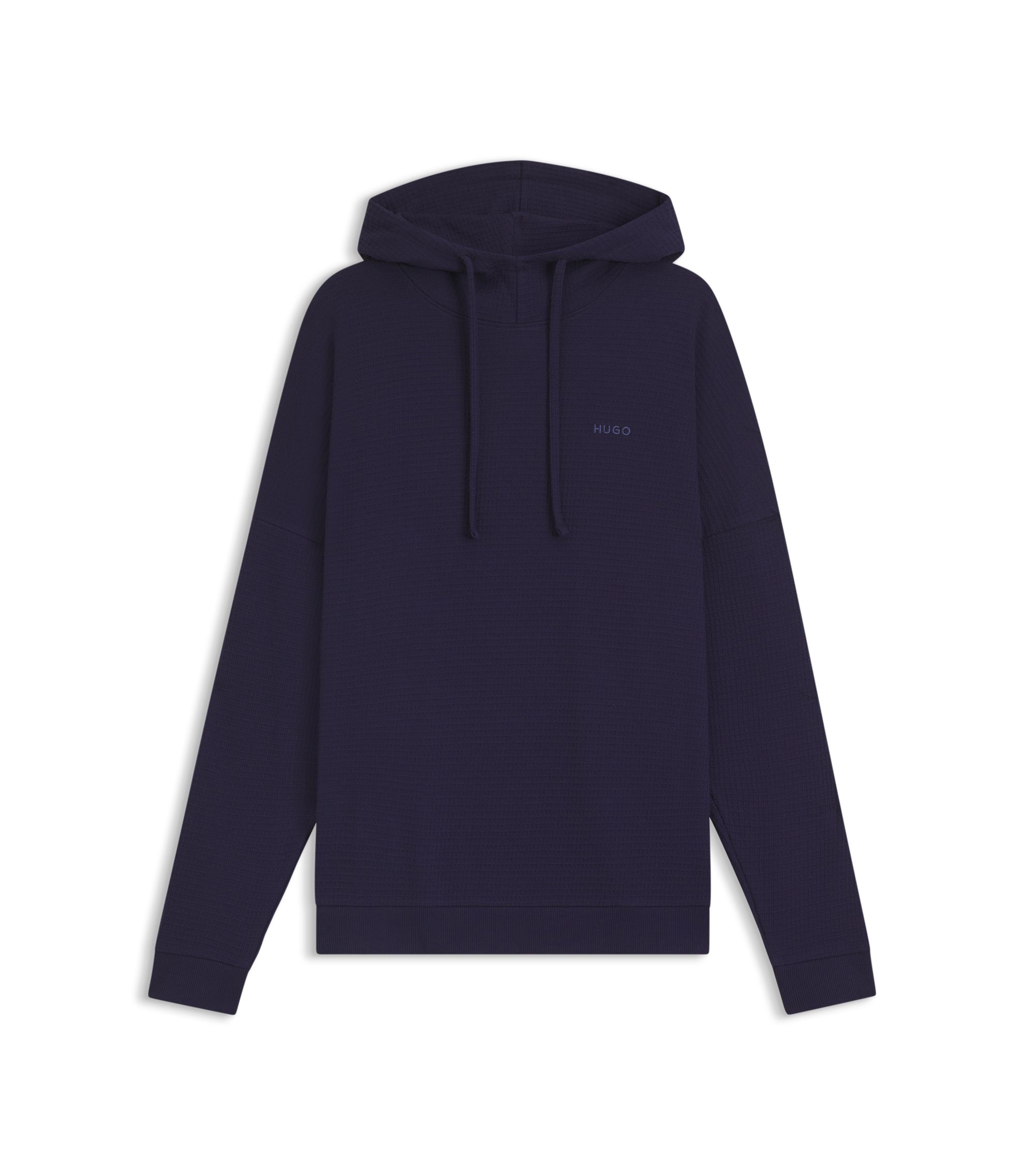 HUGO - Waffle-jacquard hoodie in a cotton blend - Dark Blue