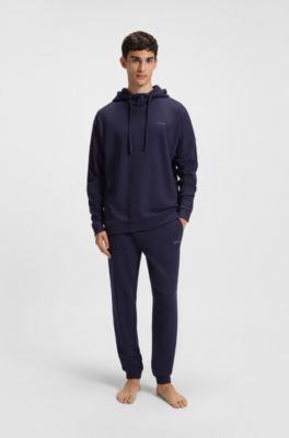 Waffle-jacquard hoodie in a cotton blend, Dark Blue