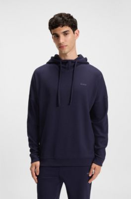 Waffle-jacquard hoodie in a cotton blend, Dark Blue