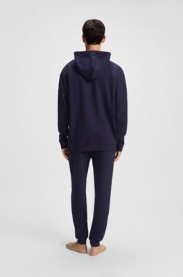 Waffle-jacquard hoodie in a cotton blend, Dark Blue