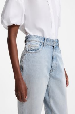 Mom-fit jeans in blue denim, Light Blue