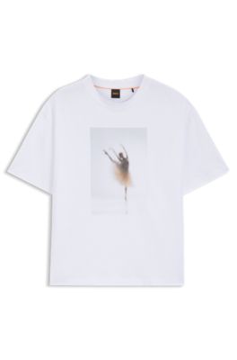 Stretch-cotton T-shirt with ballet artwork, White