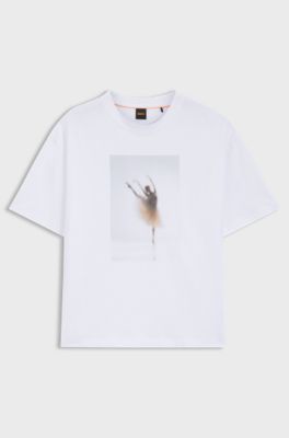 T-shirt en coton stretch &agrave; motif golf, Blanc