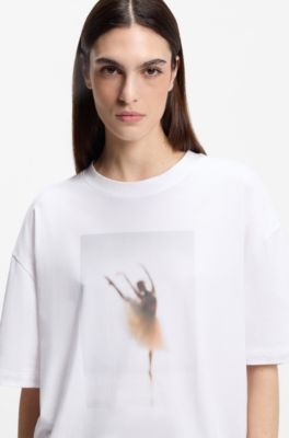 Stretch-cotton T-shirt with ballet artwork, White