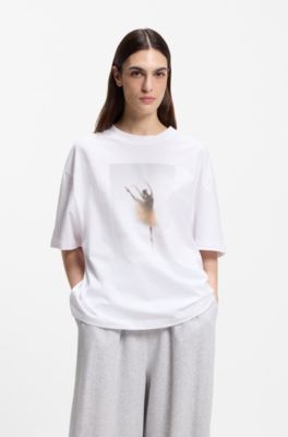 T-Shirt aus Stretch-Baumwolle mit Ballett-Artwork, Wei&szlig;