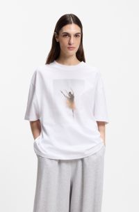 Stretch-cotton T-shirt with ballet artwork, White