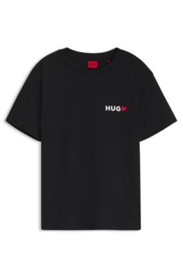 Stretch-jersey pyjama T-shirt with logo print, Black