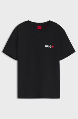 Stretch-jersey pyjama T-shirt with logo print, Black