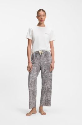 Stretch-jersey pyjama T-shirt with logo print, Natural