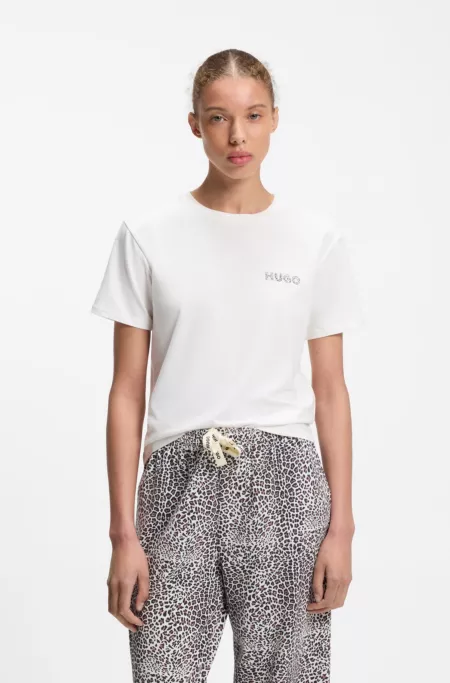 Stretch-jersey pyjama T-shirt with logo print