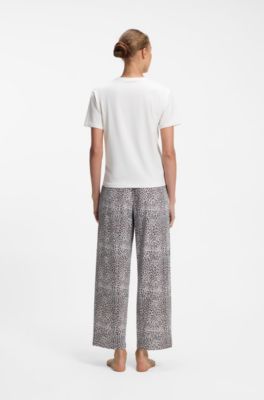 Stretch-jersey pyjama T-shirt with logo print, Natural