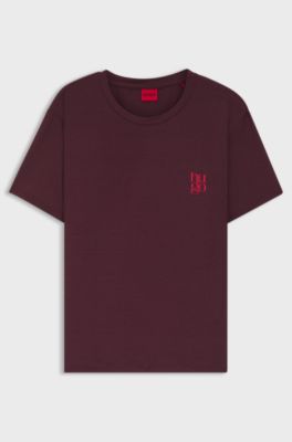Stretch-jersey pyjama T-shirt with logo print, Bordeaux