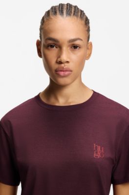 Pyjamashirt van stretchjersey met logoprint, Bordeaux