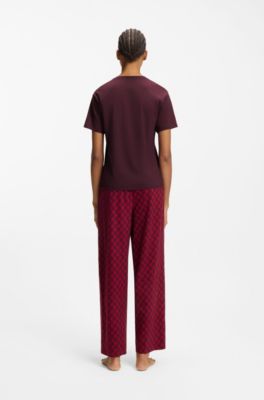 Pyjamashirt van stretchjersey met logoprint, Bordeaux