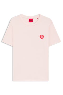 Stretch-jersey pyjama T-shirt with logo print, Light Pink