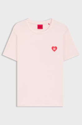Stretch-jersey pyjama T-shirt with logo print, Light Pink