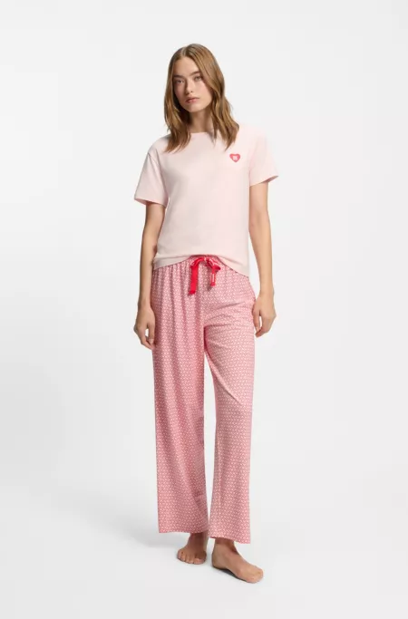 Stretch-jersey pyjama T-shirt with logo print