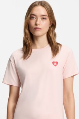 Stretch-jersey pyjama T-shirt with logo print, light pink