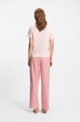 Pyjamashirt van stretchjersey met logoprint, Lichtroze