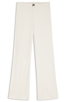 Pointelle pyjama bottoms with frilled trims, Natural