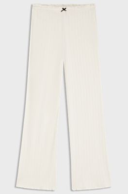 Pointelle pyjama bottoms with frilled trims, Natural